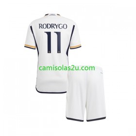 Camisolas de futebol Real Madrid Rodrygo Goes 11 Criança Equipamento Principal 2023/24 Manga Curta